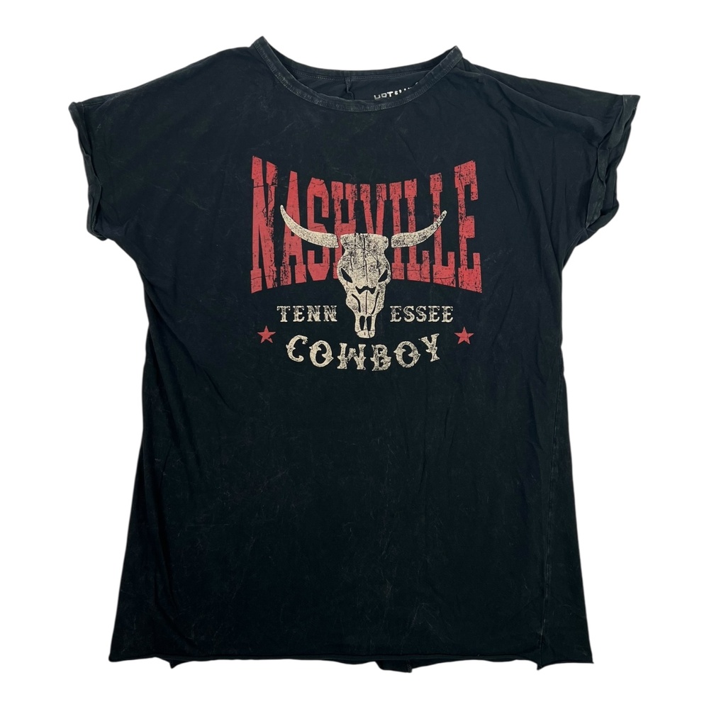 HRT & LUV Nashville Cowboy T-Shirt Women's Small Black Western Mineral Wash
